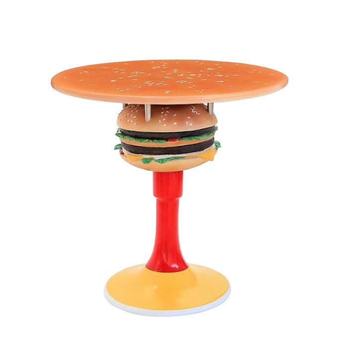 Tisch mit Burger und Ständer und großer Fläche vergrößert Tisch