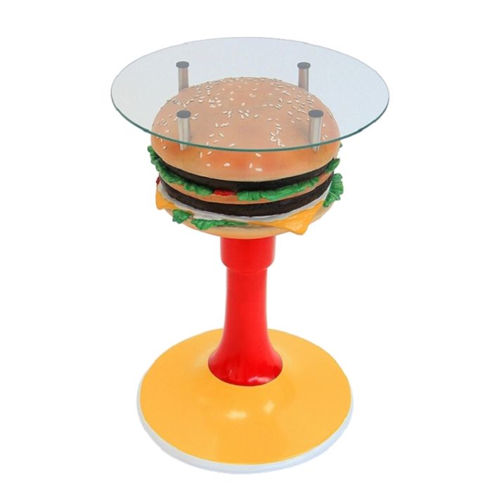 Burgertisch auf Ständer mit Glasplatte vergrößert Tisch