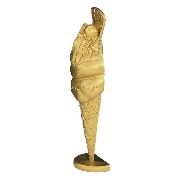 Halbes Eis mit Waffel Gold klein vergrößert Dekorationsfigur