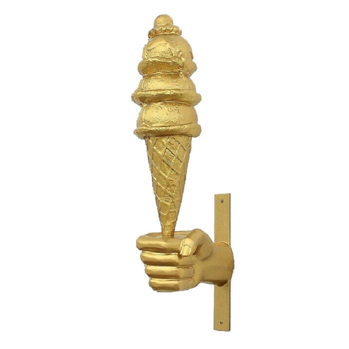 Eis 3 Kugeln mit Kirsche in Hand Gold Wanddeko vergrößert Deko- & Werbefigur