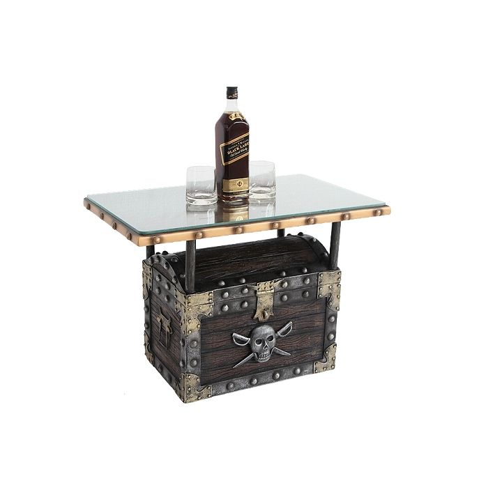 Piraten Schatztruhe Dunkel Tisch mit Holz und Glasplatte lebensgroß Tisch