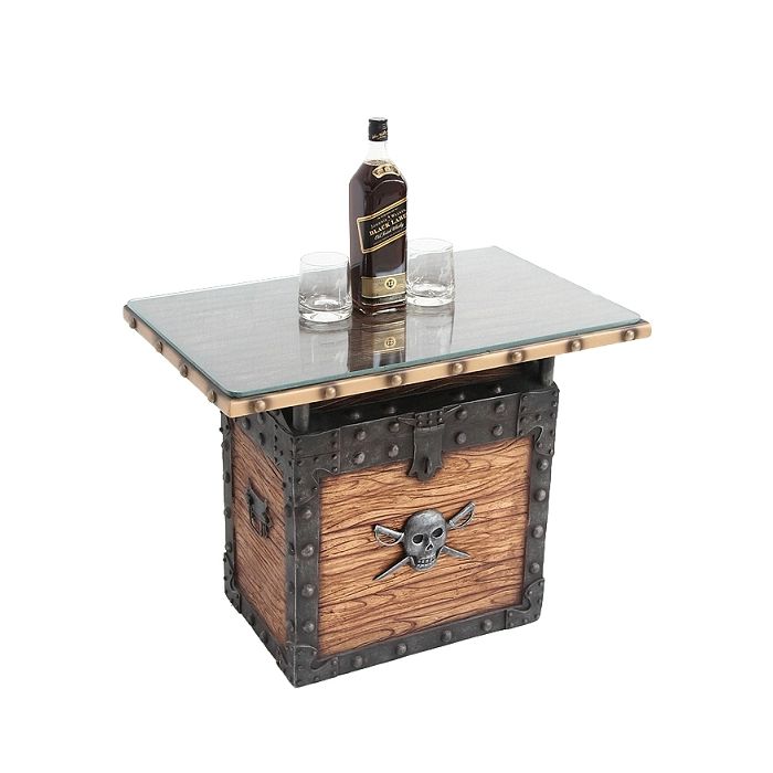 Piraten Schatztruhe Hell Tisch mit Holz und Glasplatte lebensgroß Tisch
