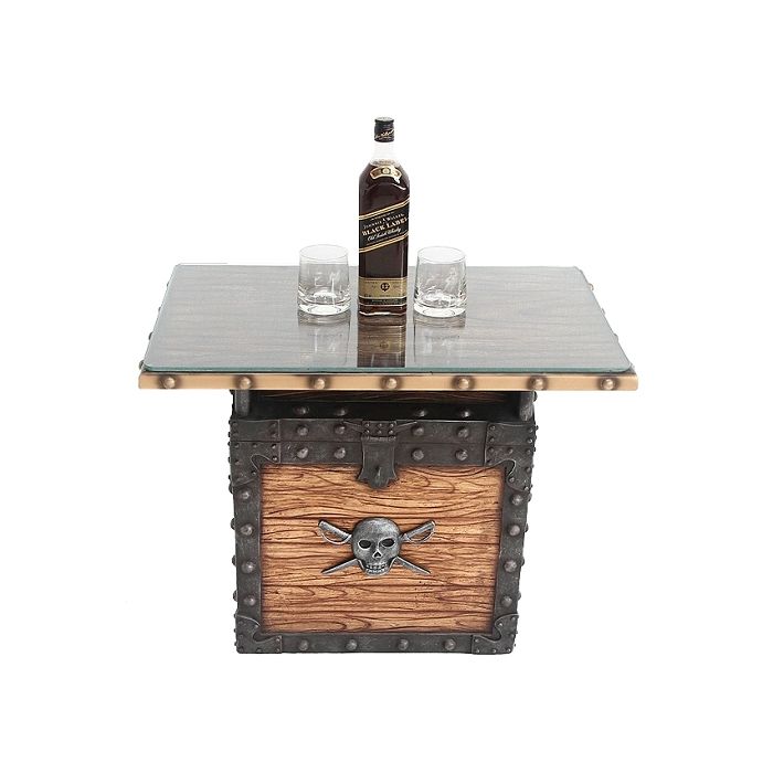 Piraten Schatztruhe Hell Tisch mit Holz und Glasplatte lebensgroß Tisch