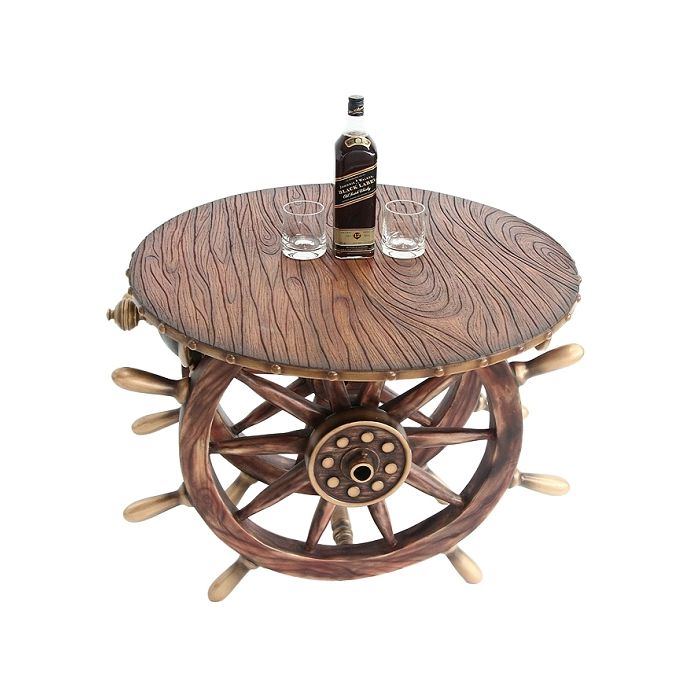 Schiffssteuer und Kanone Tisch mit Holz und Glasplatte lebensgroß Tisch
