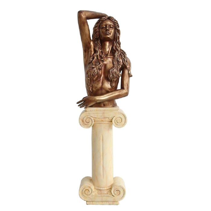 Goldener Oberkörper einer Göttin auf einer Marmorsäule lebensgroß Dekoköpfe & Büsten