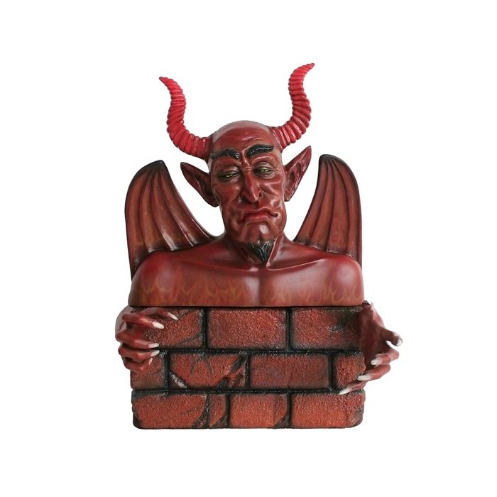 Teufel hinter Mauer lebensgroß Dekorationsfigur
