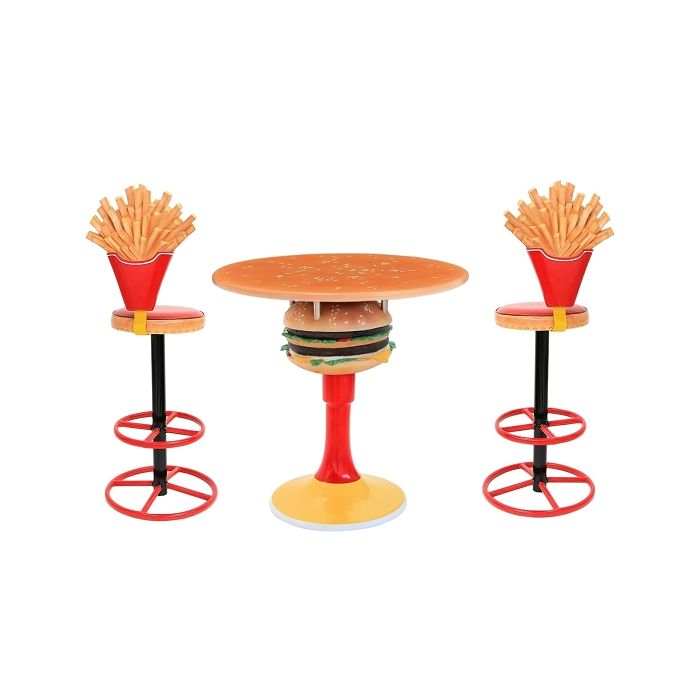 Burgertisch auf Ständer und Pommes Barhocker vergrößert Sitzmöglichkeit, Tisch