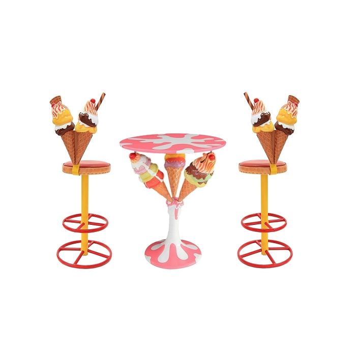 Eiscremetisch mit 3 Eistüten und Eistüten Barhocker vergrößert Sitzmöglichkeit, Tisch