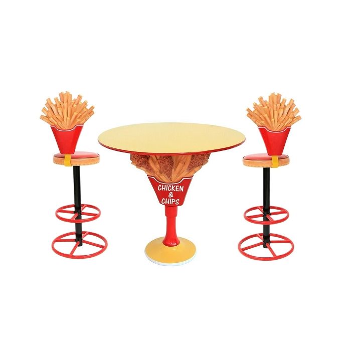 Hühnchen und Pommes Tisch mit Pommes Barhockern vergrößert Sitzmöglichkeit, Tisch