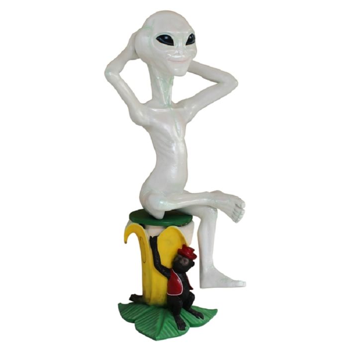 Alien auf Bananenhocker mit Affen lebensgroß Deko- & Werbefigur