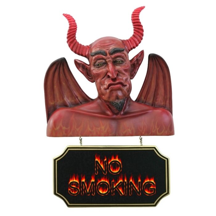 Teufel Büste mit *No Smoking*Schild lebensgroß Schild