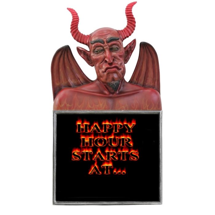 Teufel Büste Happy Hour Angbotstafel lebensgroß Angebotstafel