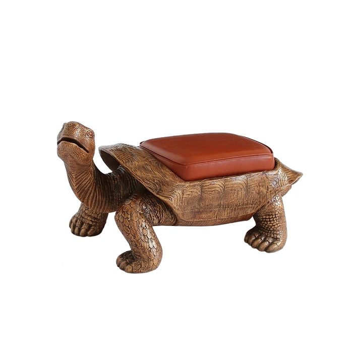 Schildkröte Gold Hocker mit braunem Polster lebensgroß Sitzmöglichkeit