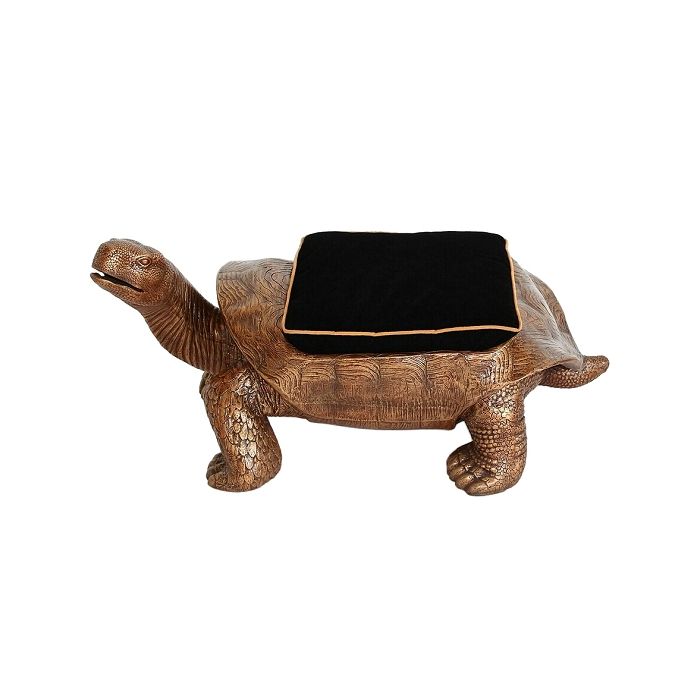 Schildkröte Gold Hocker mit schwarzem Polster lebensgroß Sitzmöglichkeit