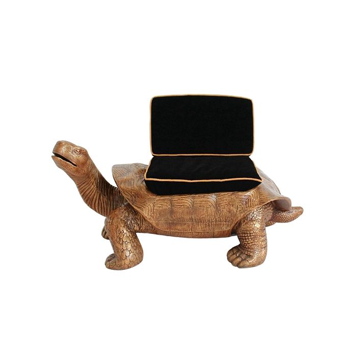 Schildkröte Gold Sitz mit schwarzem Polster lebensgroß Sitzmöglichkeit