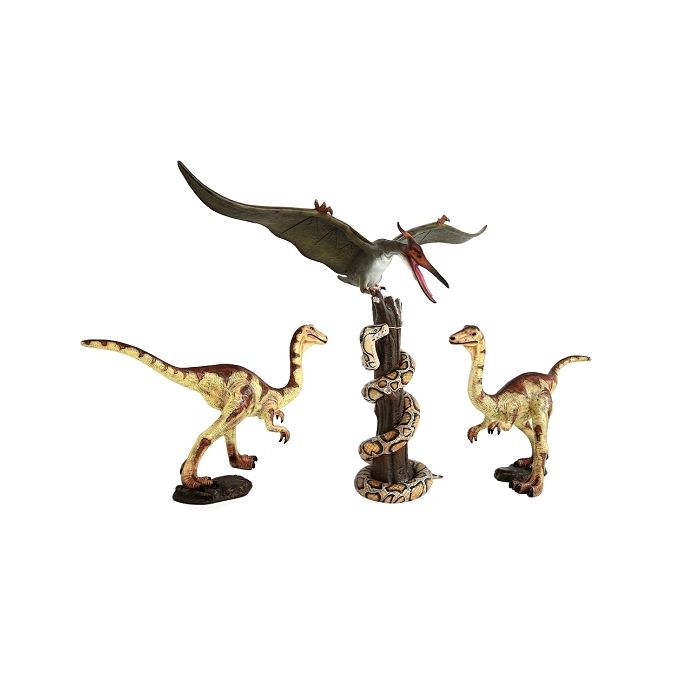 Dinosaurier Pteranodon und Raptors greifen Python auf Baum an lebensgroß Deko- & Werbefigur