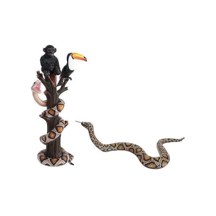 Tukan und BabyAffe mit Python auf Baum und Schlange lebensgroß Deko- & Werbefigur