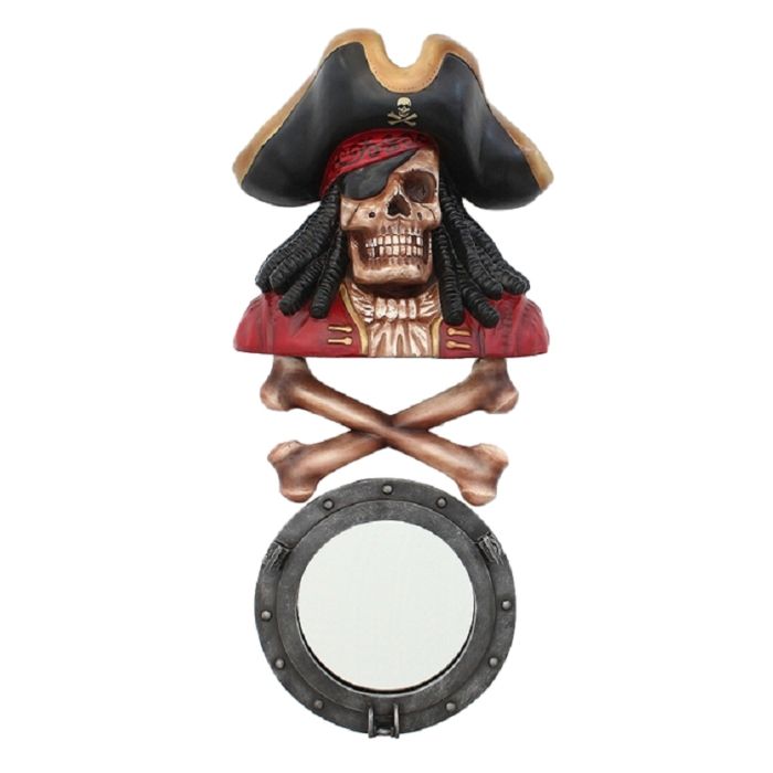 Piratenskelett mit Knochen und Spiegel lebensgroß Spiegel