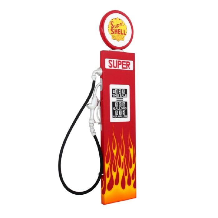 Retro Zapfsäule Rot mit Flammen als Wanddeko lebensgroß Dekorationsfigur