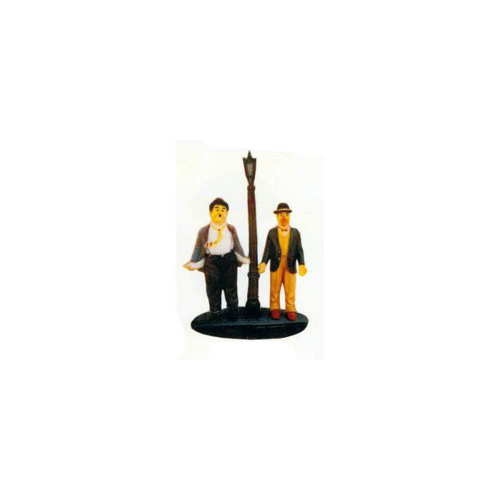Dick und Doof auf Bordstein mit Laterne klein verkleinert Dekorationsfigur