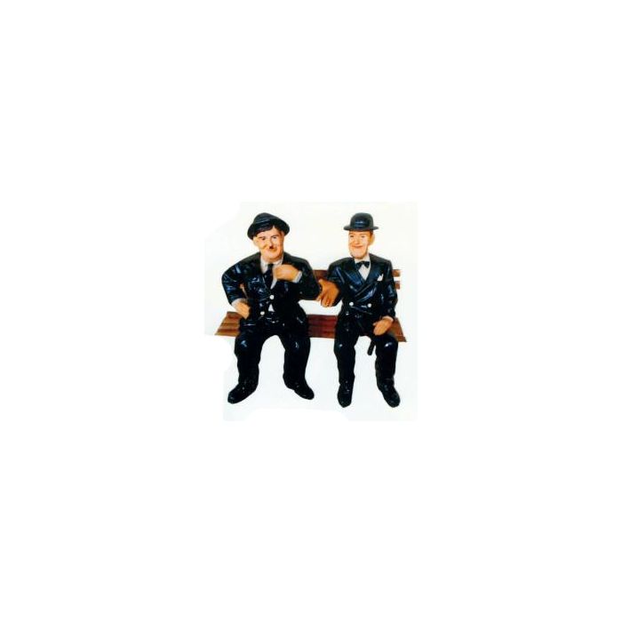 Dick und Doof im Anzug auf Sitzbank verkleinert Dekorationsfigur