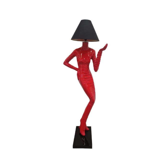 große moderne Stehlampe als Frauenfigur rot / Lady Lampe vergrößert Beleuchtung