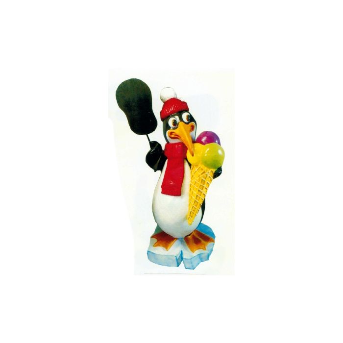 großer Pinguin mit Eistüte und Angebotstafel vergrößert Deko- & Werbefigur