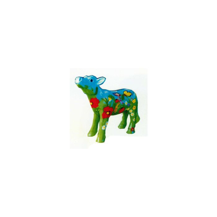 kleines Kalb mit Blumenbemalung lebensgroß Dekorationsfigur
