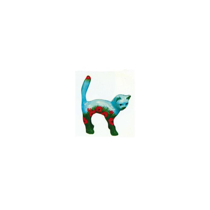 Katze mit Mohn bemalt lebensgroß Dekorationsfigur