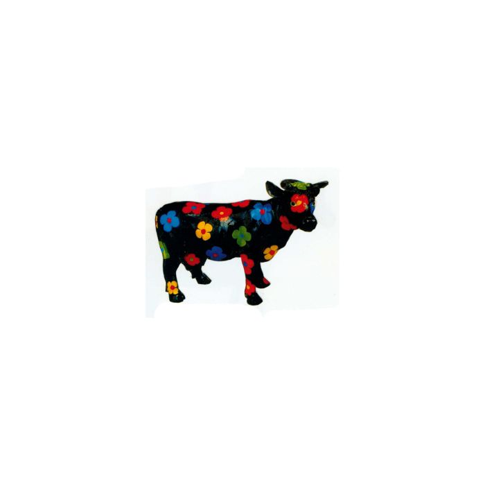 kleine schwarze Kuh mit bunten Blüten verkleinert Dekorationsfigur