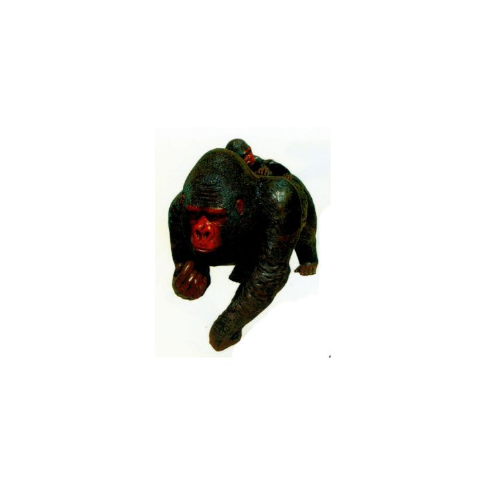 laufender Gorilla mit Kind dunkelbraun lebensgroß Dekorationsfigur