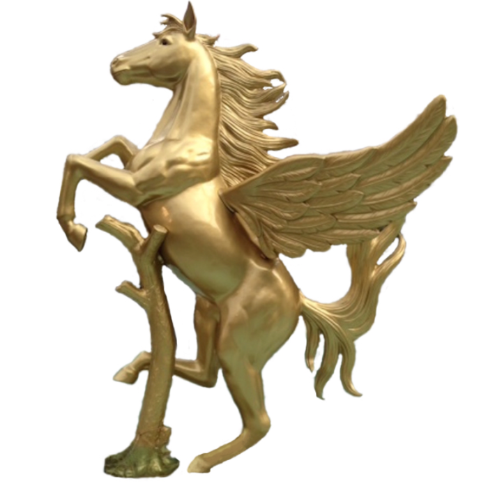 goldener Pegasus an Baumstamm lebensgroß Deko- & Werbefigur