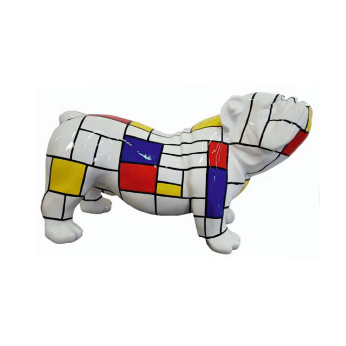 Bulldogge mit bunten Kästchen  lebensgroß Deko- & Werbefigur
