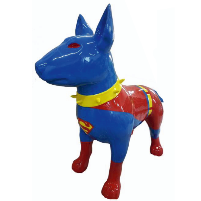 Hund Bullterrier Superman Kampfhund lebensgroß Deko- & Werbefigur