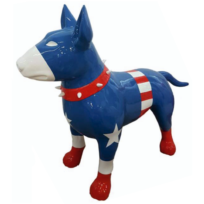 Hund Bullterrier Captain Amerika Kampfhund lebensgroß Deko- & Werbefigur