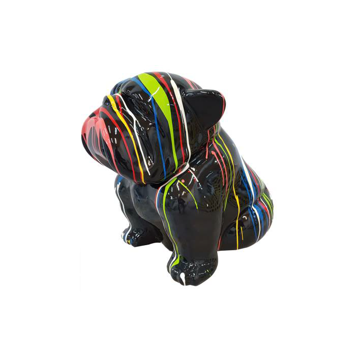 Hund Bulldogge sitzend schwarz mit Farbverlauf lebensgroß Deko- & Werbefigur