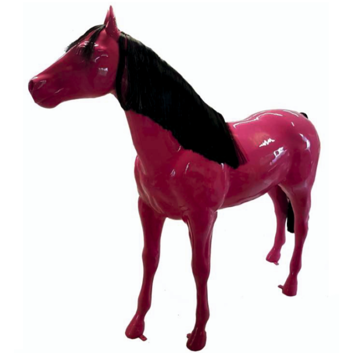 Pferd pink mit Echthaar schwarz lebensgroß Deko- & Werbefigur