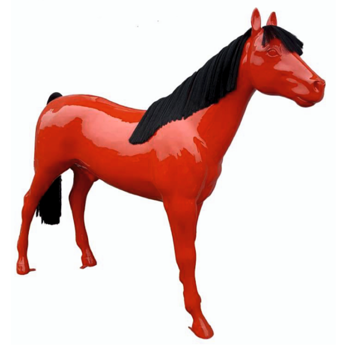 Pferd rot mit Echthaar schwarz lebensgroß Deko- & Werbefigur