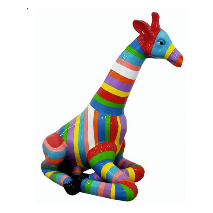 Giraffe sitzend bunt gestreift verkleinert Deko- & Werbefigur