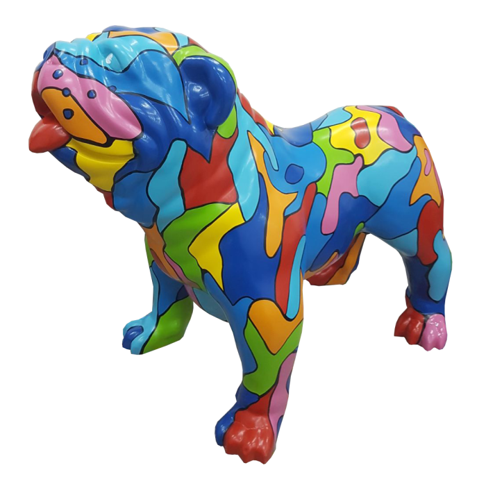 Bunt gefleckte Bulldogge lebensgroß Dekorationsfigur