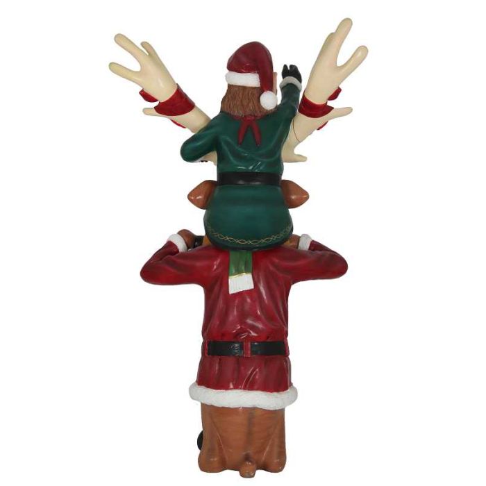 Comic Elf sitzend auf Rentier lebensgroß
