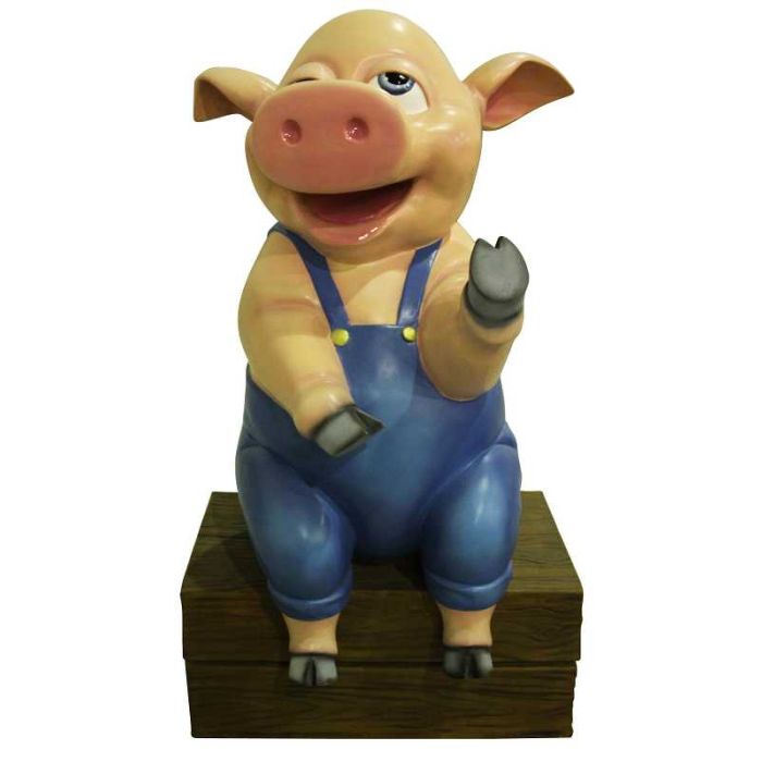 Sitzendes Comic Schwein lebensgroß