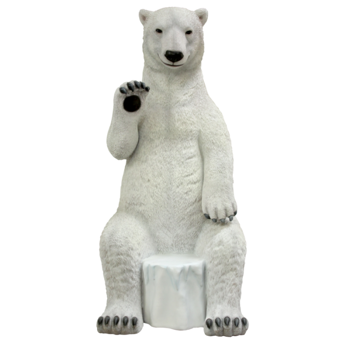 Sitzender Eisbär mit Hocker lebensgroß