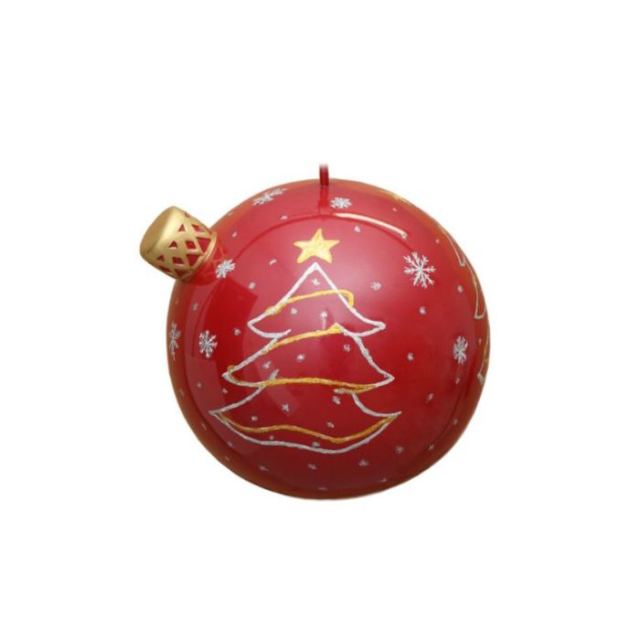 Rot glänzende Weihnachtskugel mit Wintermotiv vergrößert Dekorationsfigur