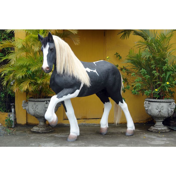 Piebald Pferd mit Echthaarmähne lebensgroß Deko- & Werbefigur