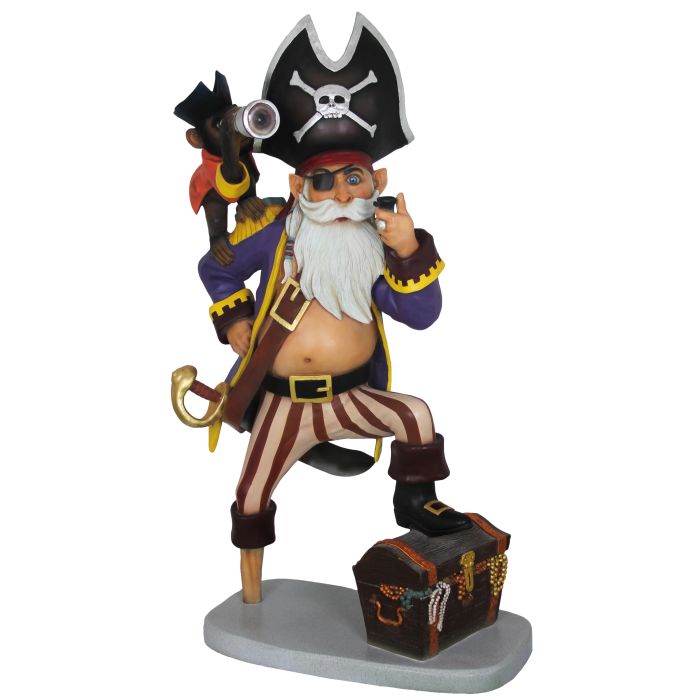 Piratencapitän auf Holzbein mit Affe lebensgroß Deko- & Werbefigur