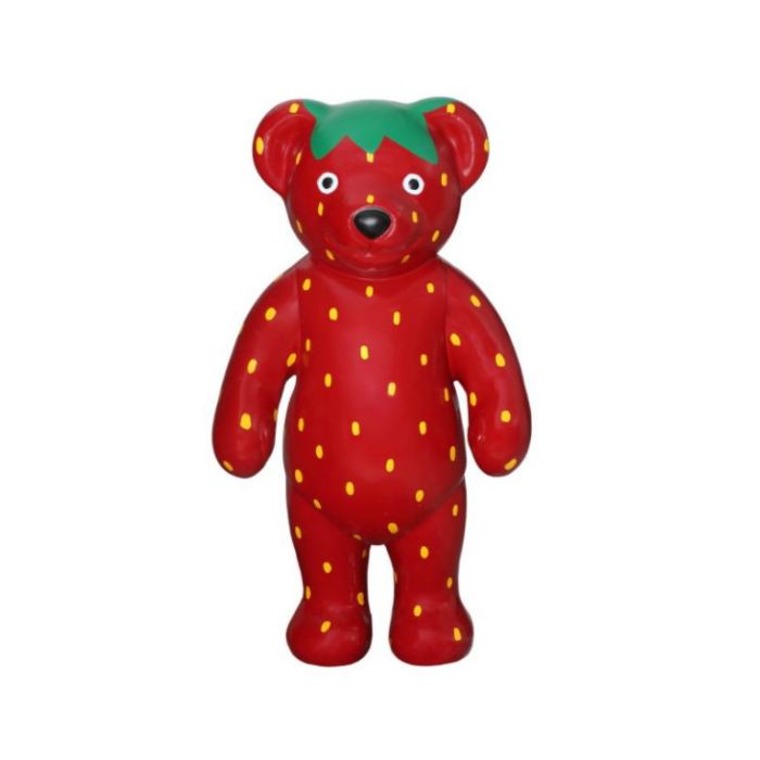 Stehender Teddy im Erdbeerdesign lebensgroß Deko- & Werbefigur
