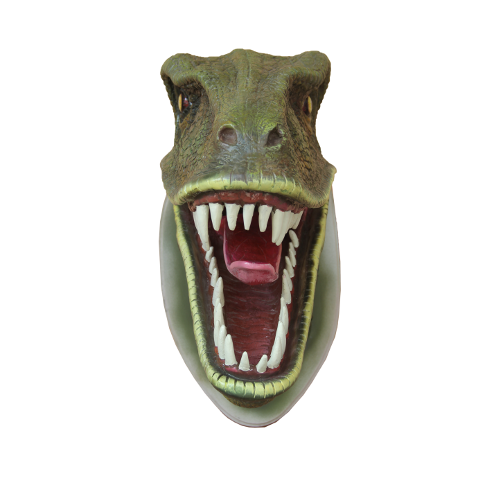 T-Rex Kopf mit offenem Maul lebensgroß