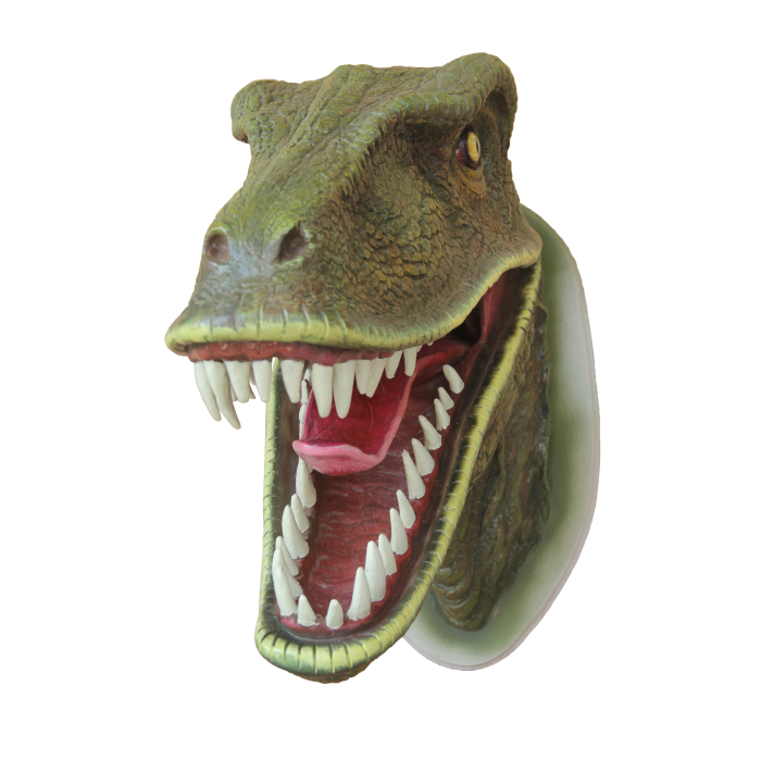 T-Rex Kopf mit offenem Maul lebensgroß