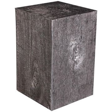 alter Holzhocker Silber lebensgroß
